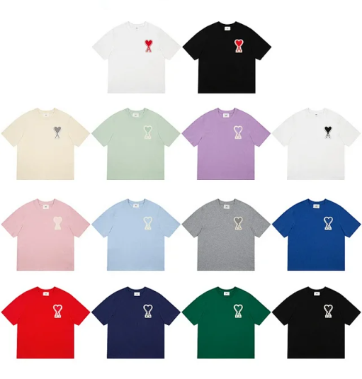 Summer New Love Embroidered Macaron T-shirt Trendy Brand Round Neck Cotton Loose Couples Loose Fashion Casual