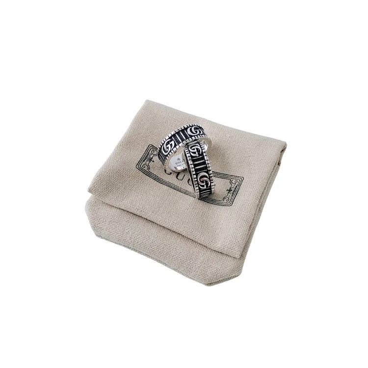 2167 Guchi Double G Logo Black Striped Vintage Ring