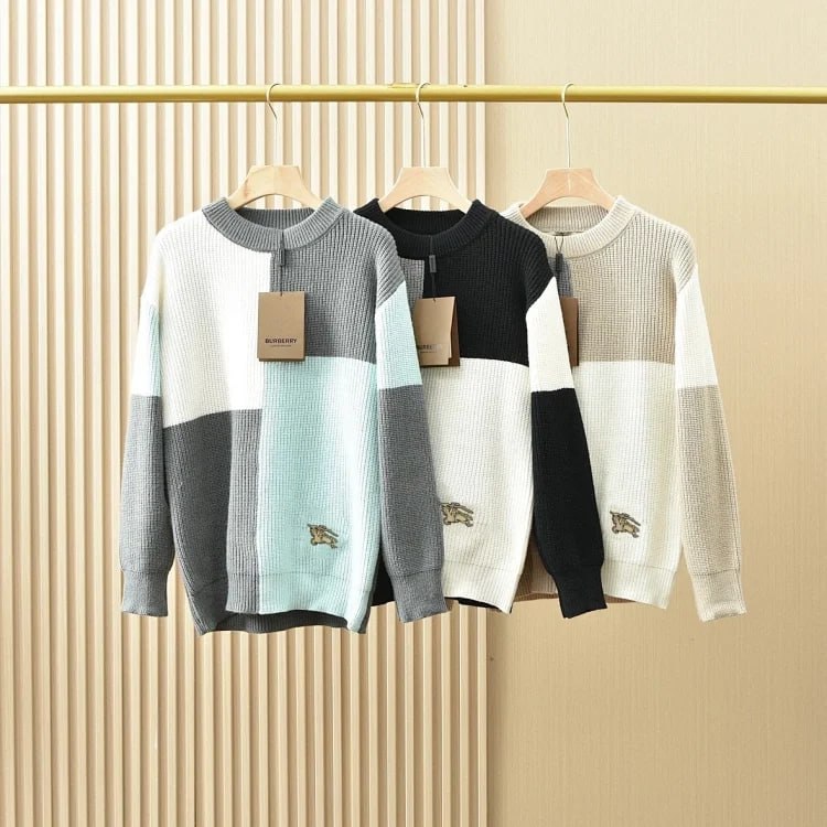 8888 Baoli 2023 Autumn and Winter Men's Counter New Plaid Crewneck Stitching Sweater