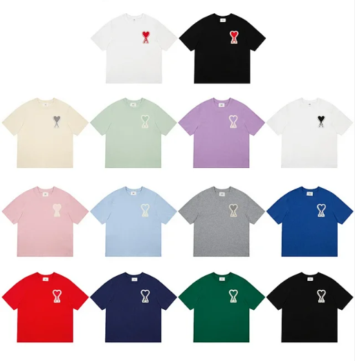 Summer New Love Embroidered Macaron T-shirt Trendy Brand Round Neck Cotton Loose Couples Loose Fashion Casual